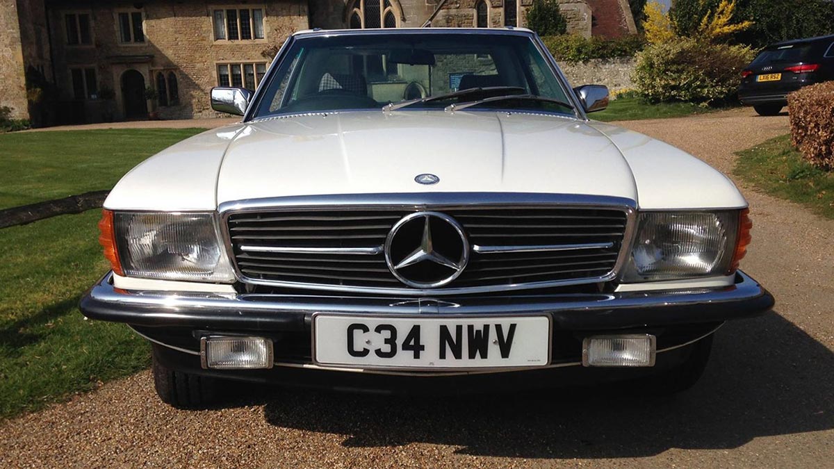 Classic Vintage white Mercedes Benz at Country Classic Cars